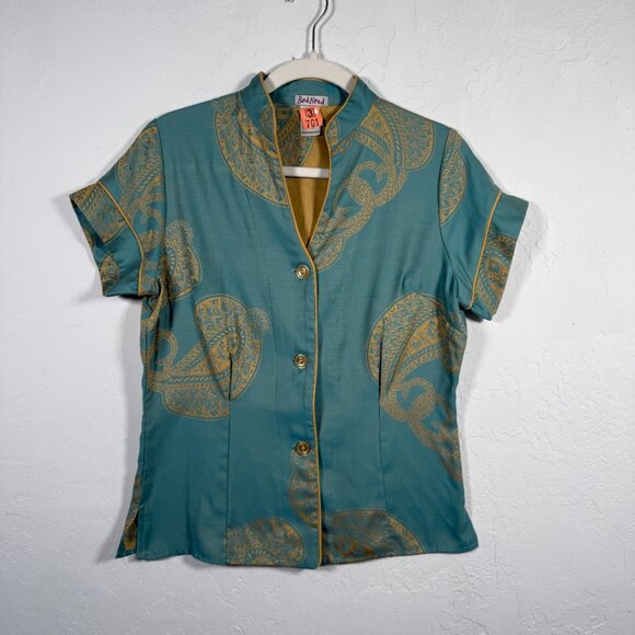 BedHead Jacquard S Set Teal Paisley Design Elastic Waist Button Up Pajamas - Picture 2 of 15